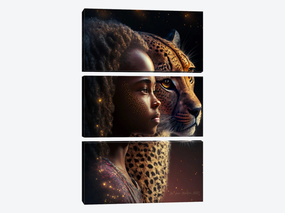 Afrofuturist African Girl - Cheetah Spirit Animal I by Digital Wild Art 3-piece Canvas Art