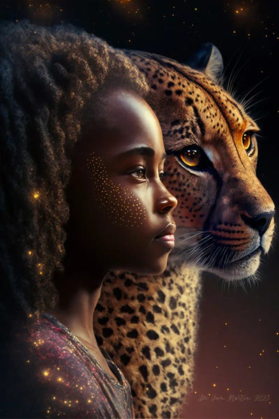 Cheetah Spirit Animal I - Afrofuturist African Girl