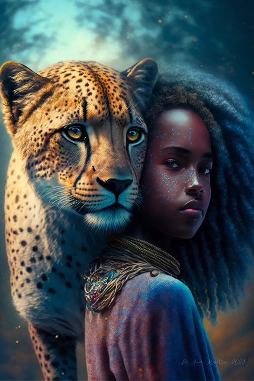 Cheetah Spirit Animal II - Afrofuturist African Girl