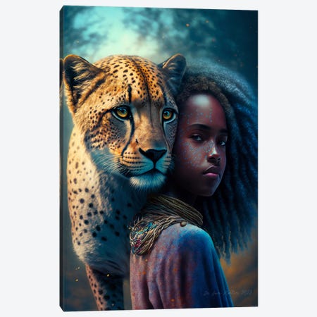 Afrofuturist African Girl - Cheetah Spirit Animal II Canvas Print #DGW15} by Digital Wild Art Canvas Art Print