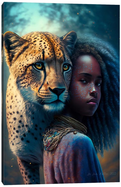 Afrofuturist African Girl - Cheetah Spirit Animal II Canvas Art Print - Cheetah Art
