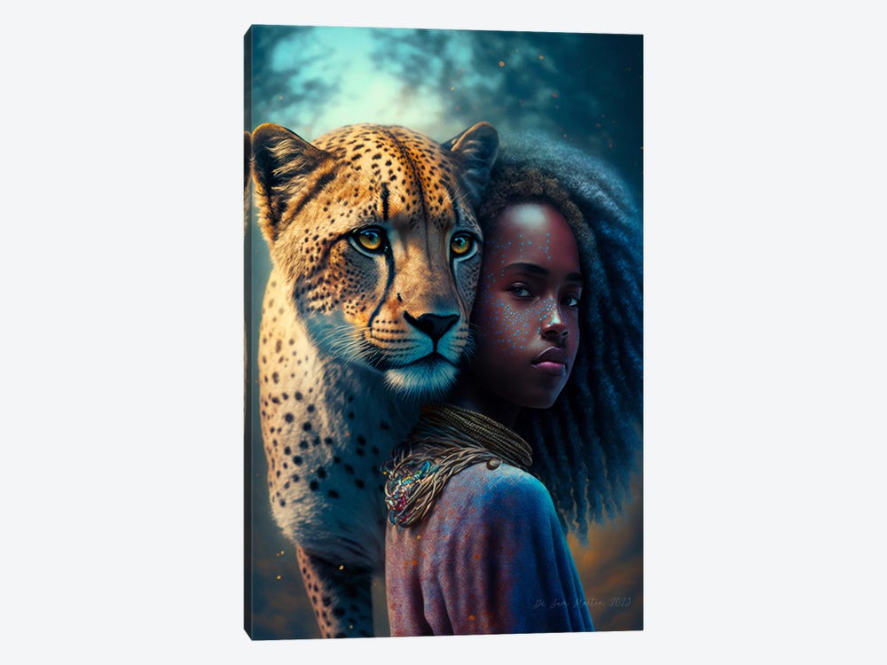 Afrofuturist African Girl - Cheetah Spirit Animal II by Digital Wild Art 1-piece Art Print