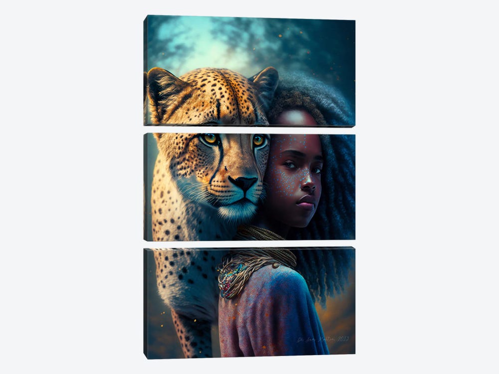 Afrofuturist African Girl - Cheetah Spirit Animal II by Digital Wild Art 3-piece Canvas Art Print