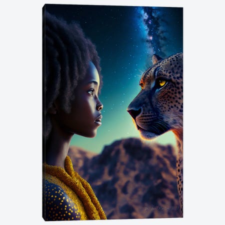 Afrofuturist African Girl - Cheetah Spirit Animal III Canvas Print #DGW16} by Digital Wild Art Canvas Art Print