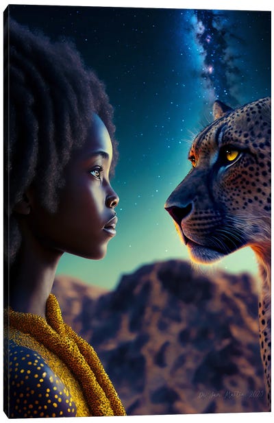 Afrofuturist African Girl - Cheetah Spirit Animal III Canvas Art Print - Cheetah Art