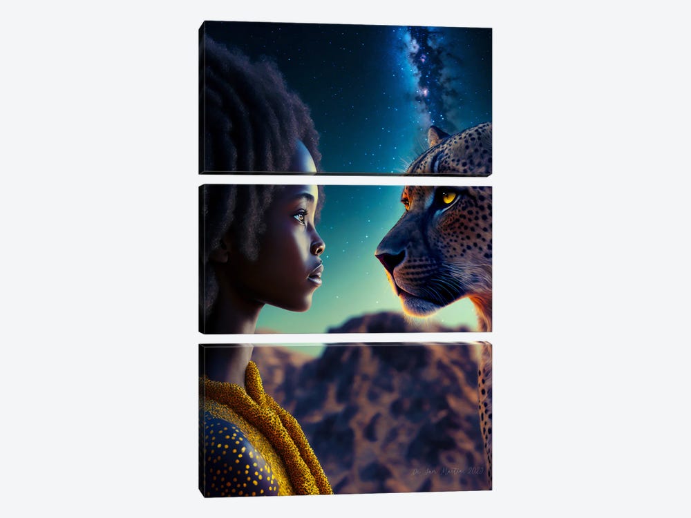 Afrofuturist African Girl - Cheetah Spirit Animal III by Digital Wild Art 3-piece Canvas Artwork