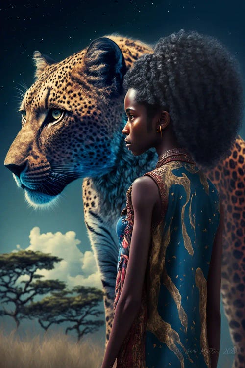 Cheetah Spirit Animal IV - Afrofuturist African Girl
