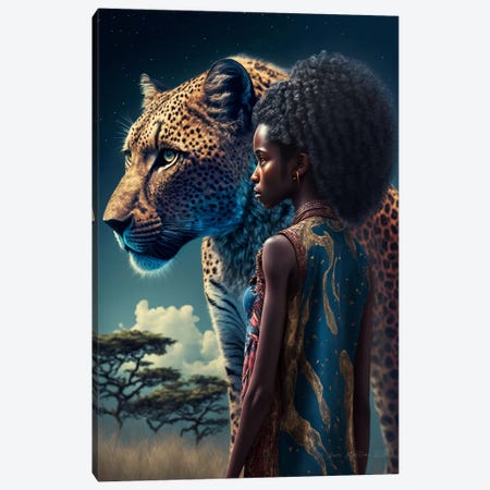 Afrofuturist African Girl - Cheetah Spirit Animal IV Canvas Print #DGW17} by Digital Wild Art Art Print