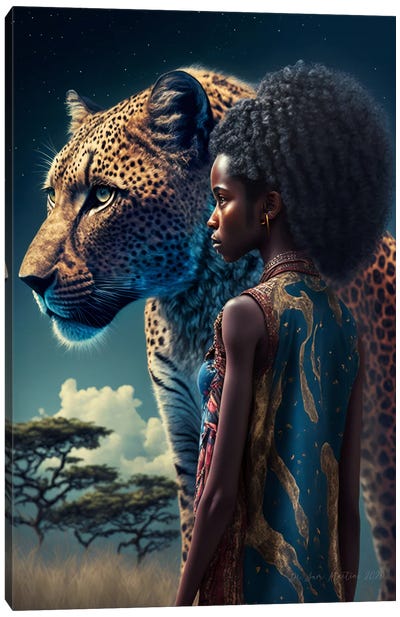 Afrofuturist African Girl - Cheetah Spirit Animal IV Canvas Art Print - Cheetah Art