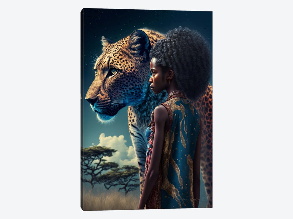 Afrofuturist African Girl - Cheetah Spirit Animal IV by Digital Wild Art 1-piece Art Print