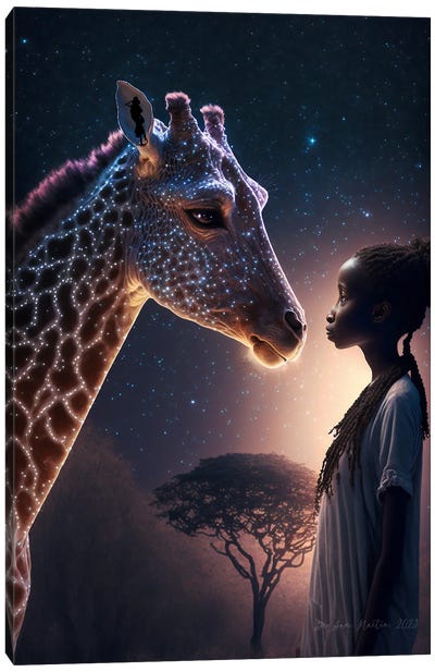 Afrofuturist African Girl - Giraffe Spirit Animal I Canvas Art Print - Child Portrait Art
