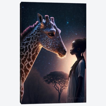 Afrofuturist African Girl - Giraffe Spirit Animal I Canvas Print #DGW18} by Digital Wild Art Canvas Wall Art