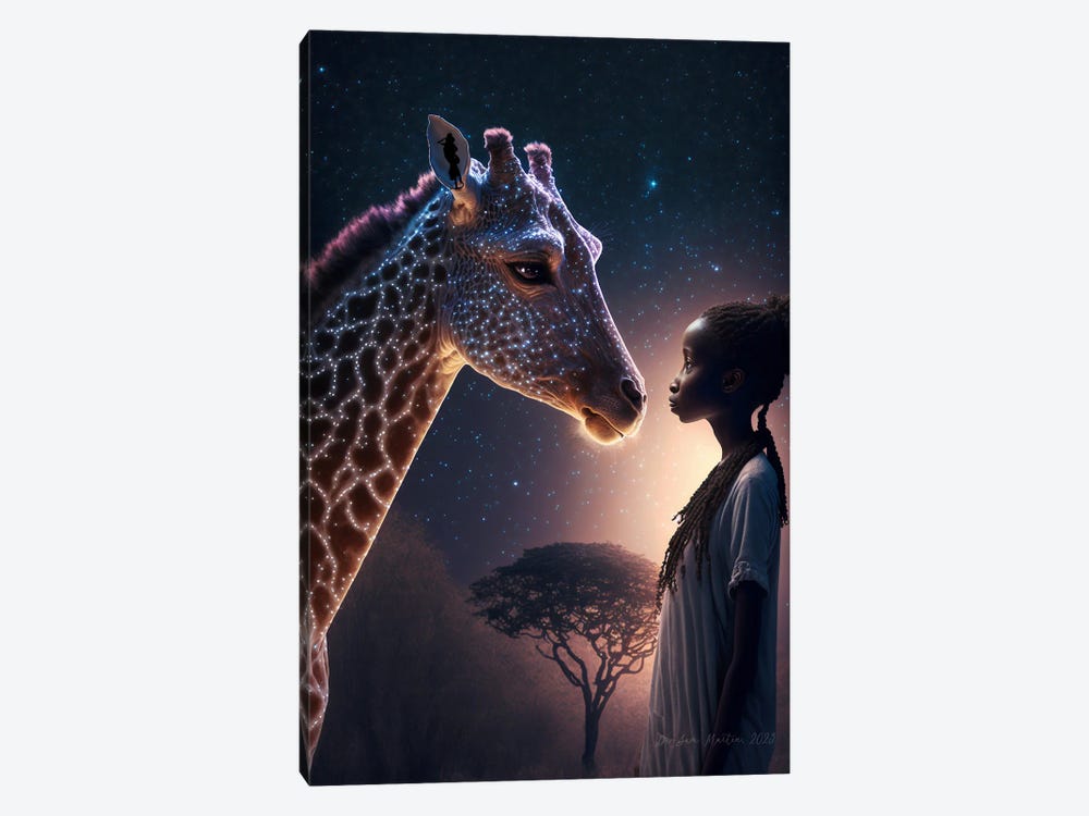 Afrofuturist African Girl - Giraffe Spirit Animal I by Digital Wild Art 1-piece Canvas Art