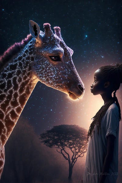 Child Portraits: Afrofuturist African Girl - Giraffe Spirit Animal I by Digital Wild Art
