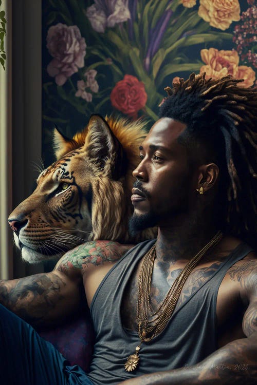 Feline Spirit Animal I - Afrofuturist African Man