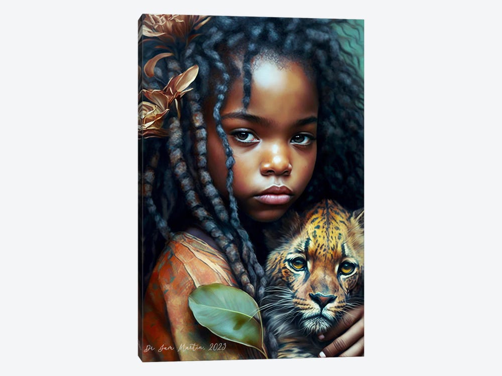 Young Girl And Feline Spirit Animal I by Digital Wild Art 1-piece Canvas Art