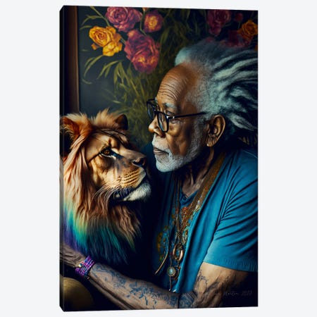 Afrofuturist African Man - Feline Spirit Animal II Canvas Print #DGW20} by Digital Wild Art Canvas Print