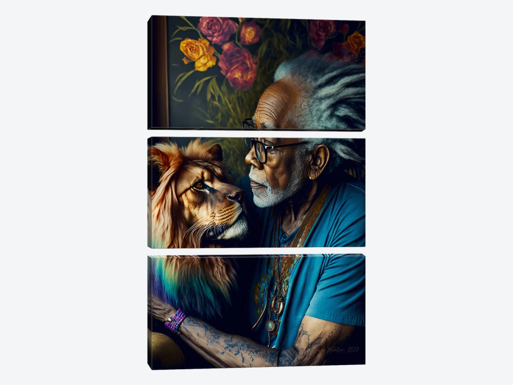 Afrofuturist African Man - Feline Spirit Animal II by Digital Wild Art 3-piece Canvas Art Print