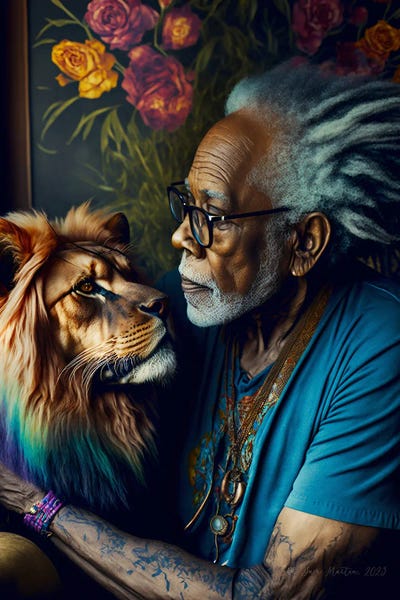 Wild Spirit: Feline Spirit Animal II - Afrofuturist African Man by Digital Wild Art