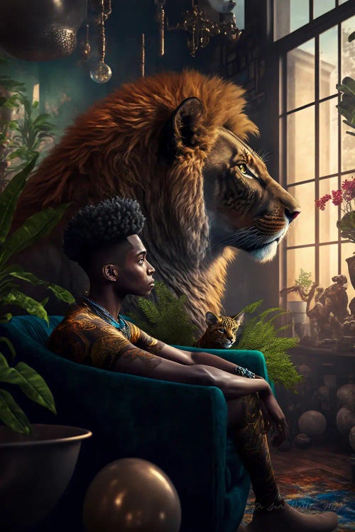 Feline Spirit Animal III - Afrofuturist African Man