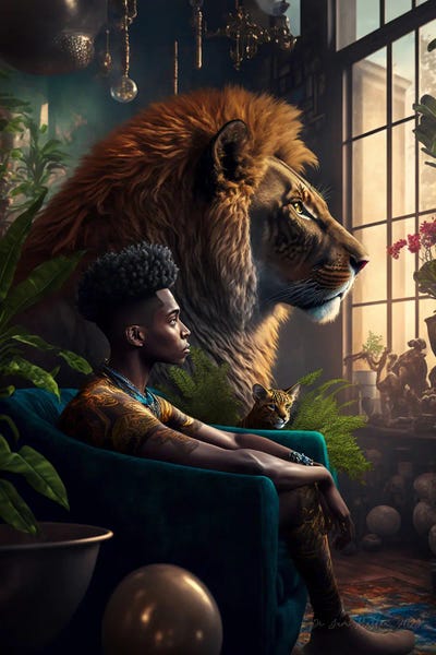 Wild Spirit: Feline Spirit Animal III - Afrofuturist African Man by Digital Wild Art
