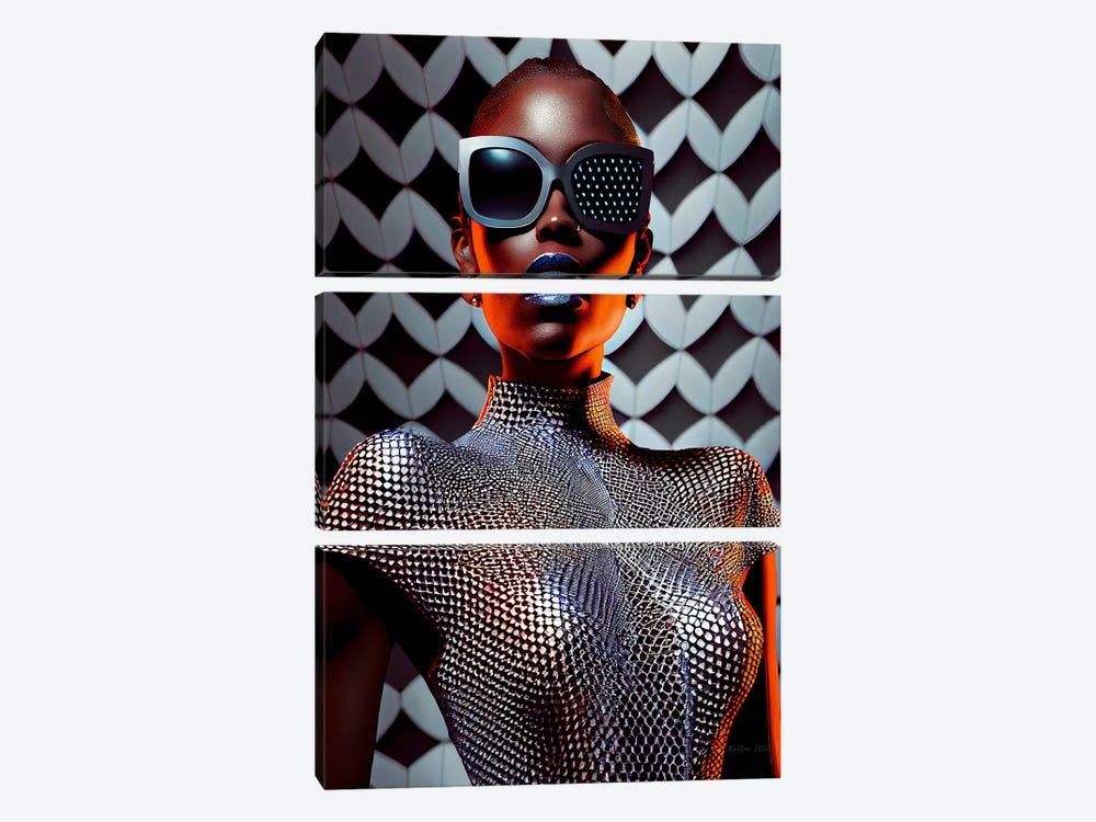 Afrofuturist African Pixel Fashion V by Digital Wild Art 3-piece Canvas Print