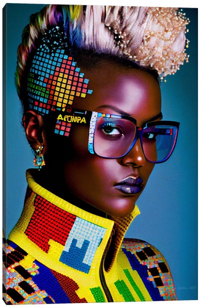Afrofuturist African Pixel Fashion IX Canvas Art Print - Otherworldly Opulence