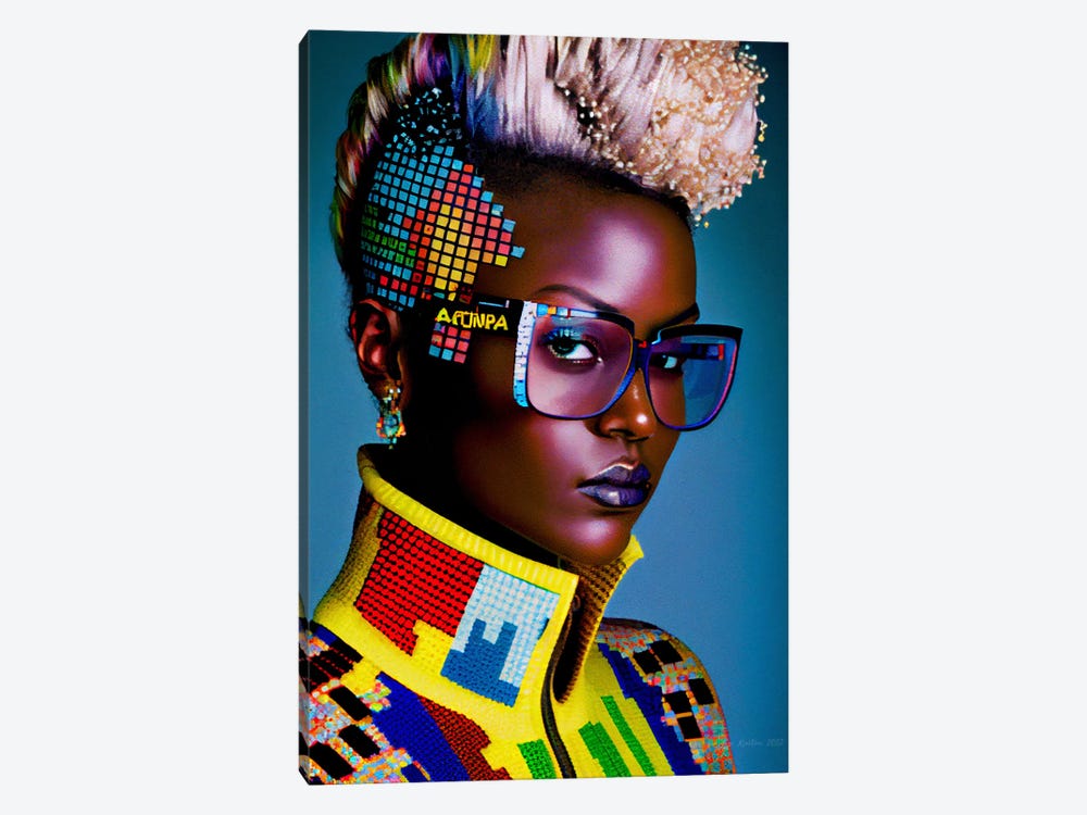 Afrofuturist African Pixel Fashion IX by Digital Wild Art 1-piece Canvas Wall Art