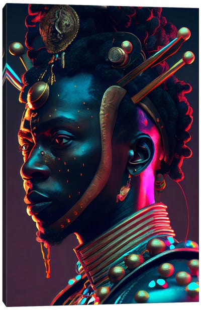 Afrofuturist African Royalty King II Canvas Art Print - Cyberpunk Art