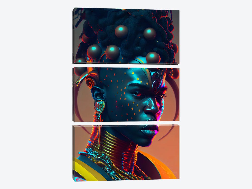 Afrofuturist African Royalty Prince I by Digital Wild Art 3-piece Canvas Print