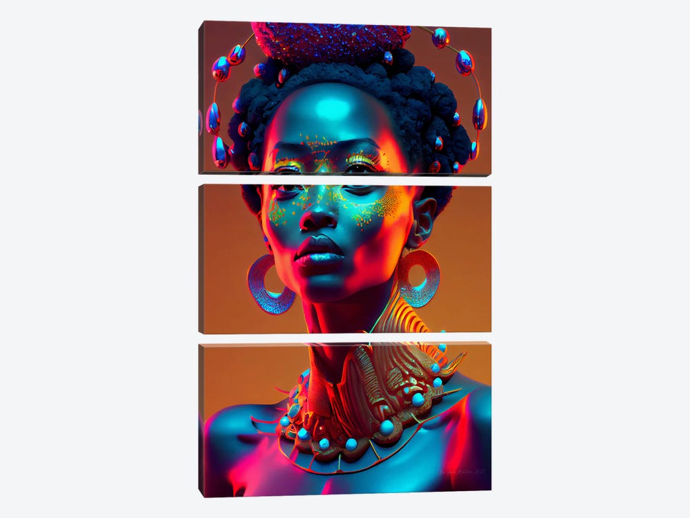 Afrofuturist African Royalty Queen I by Digital Wild Art 3-piece Canvas Wall Art