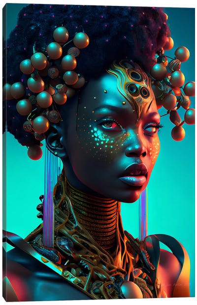 Afrofuturist African Royalty Queen II Canvas Art Print - Cyberpunk Art