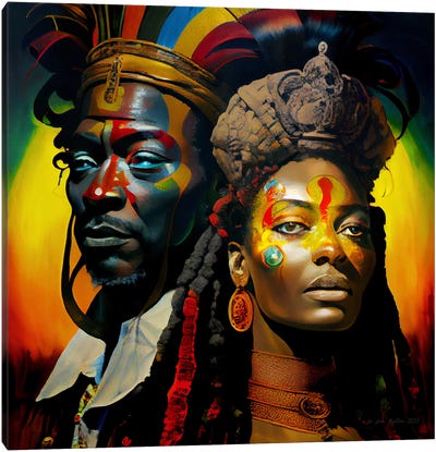 Afrofuturist African Royalty Queen And King IV Canvas Art Print - Afrofuturism