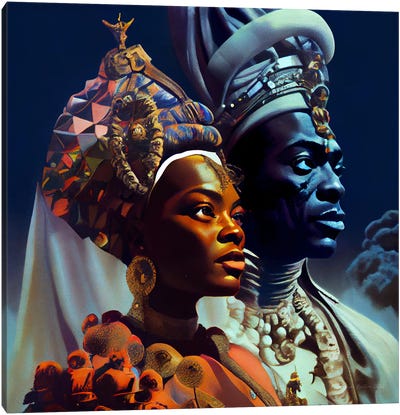Afrofuturist African Royalty Queen And King III Canvas Art Print - Digital Wild Art