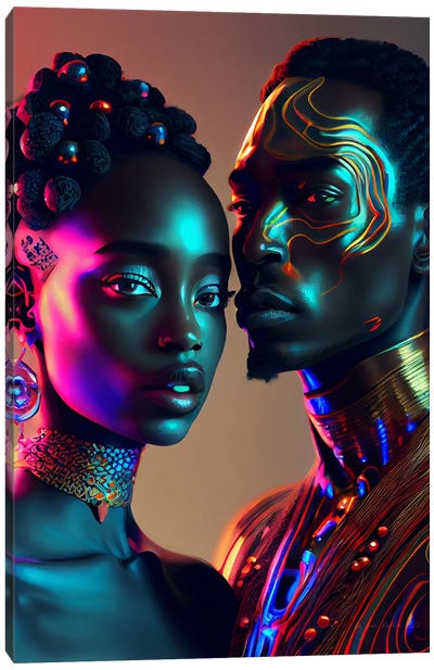 Afrofuturist African Royalty Queen And King II Canvas Art Print - Cyberpunk Art