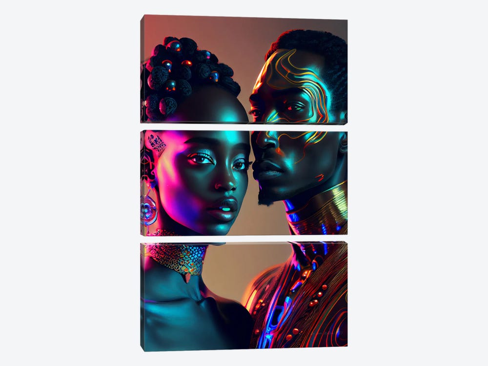 Afrofuturist African Royalty Queen And King II by Digital Wild Art 3-piece Canvas Art