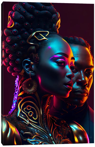 Afrofuturist African Royalty Queen And King I Canvas Art Print - Digital Wild Art