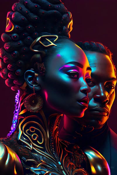 Afrofuturism: Afrofuturist African Royalty Queen And King I by Digital Wild Art