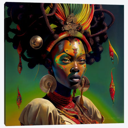 Afrofuturist African Royalty Woman I Canvas Print #DGW40} by Digital Wild Art Art Print