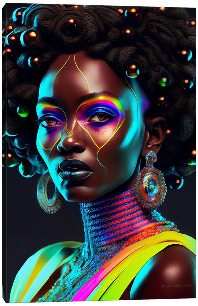 Afrofuturist African Royalty Woman II Canvas Art Print - Digital Wild Art