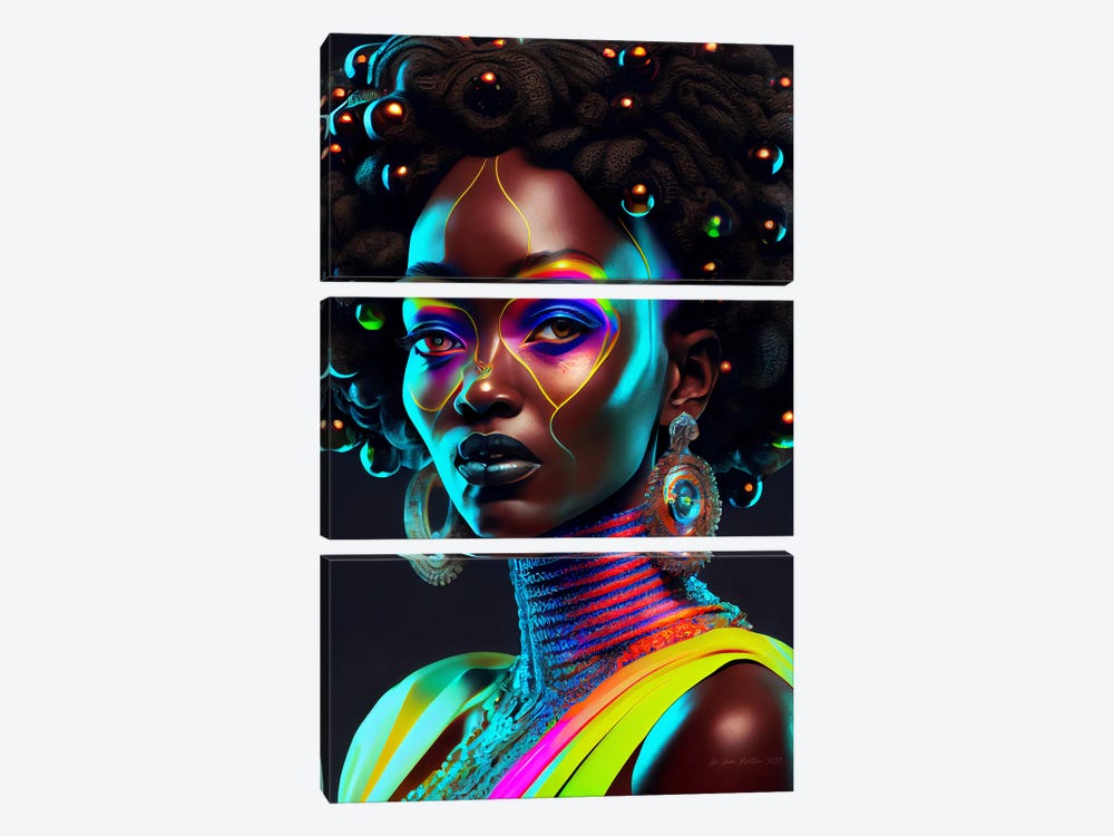 Afrofuturist African Royalty Woman II by Digital Wild Art 3-piece Canvas Wall Art