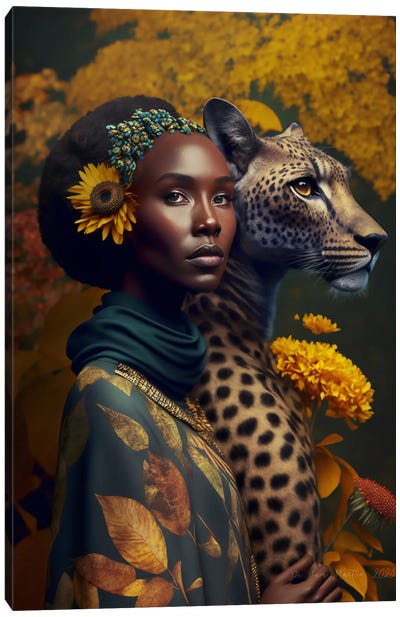 Afrofuturist African Woman - Cheetah Spirit Animal I Canvas Art Print - Afrofuturism