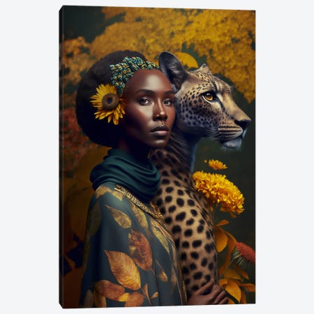 Afrofuturist African Woman - Cheetah Spirit Animal I Canvas Print #DGW42} by Digital Wild Art Canvas Print