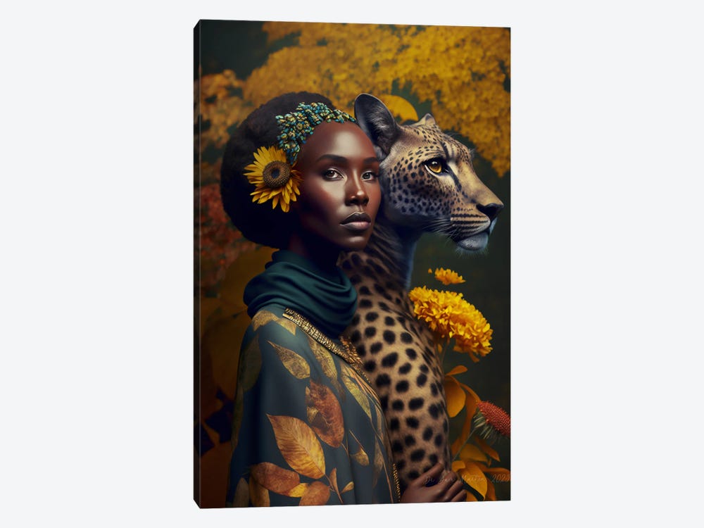 Afrofuturist African Woman - Cheetah Spirit Animal I by Digital Wild Art 1-piece Canvas Print