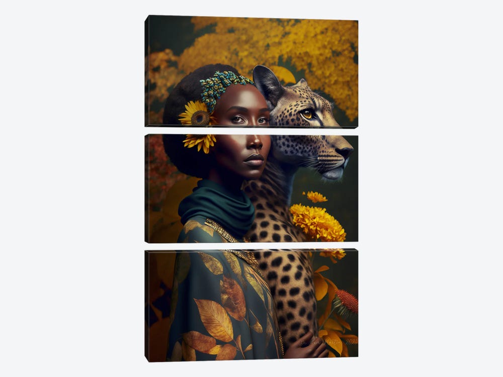 Afrofuturist African Woman - Cheetah Spirit Animal I by Digital Wild Art 3-piece Art Print