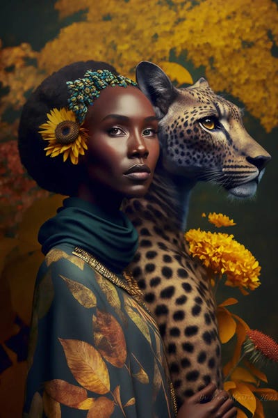 Wild Spirit: Afrofuturist African Woman - Cheetah Spirit Animal I by Digital Wild Art