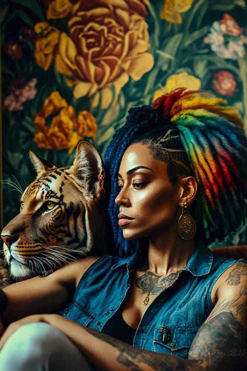 Feline Spirit Animal I - Afrofuturist African Woman
