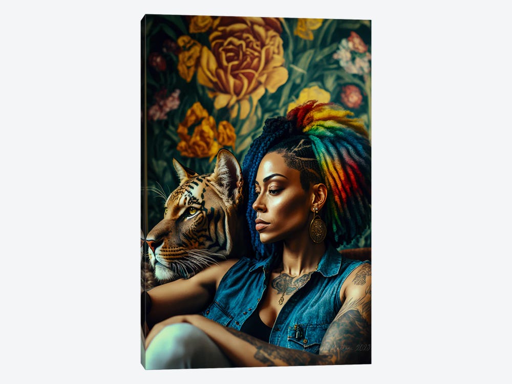 Afrofuturist African Woman - Feline Spirit Animal I by Digital Wild Art 1-piece Canvas Wall Art