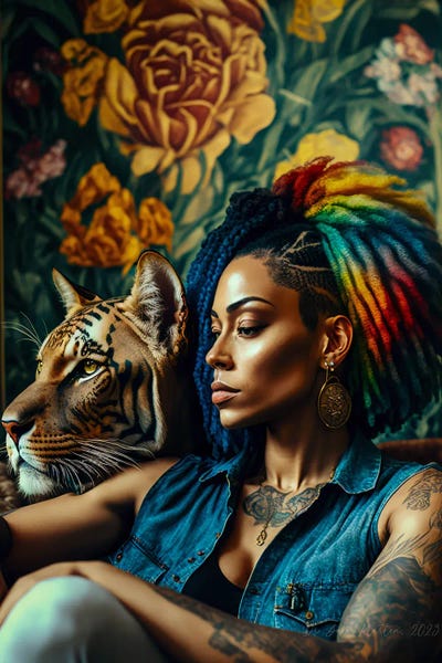 Feline Spirit Animal I - Afrofuturist African Woman