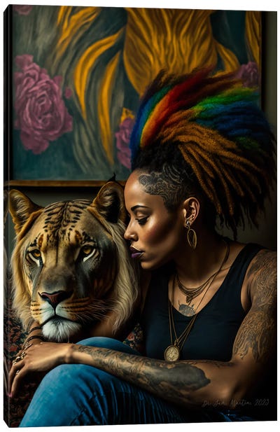 Afrofuturist African Woman - Feline Spirit Animal II Canvas Art Print - Afrofuturism